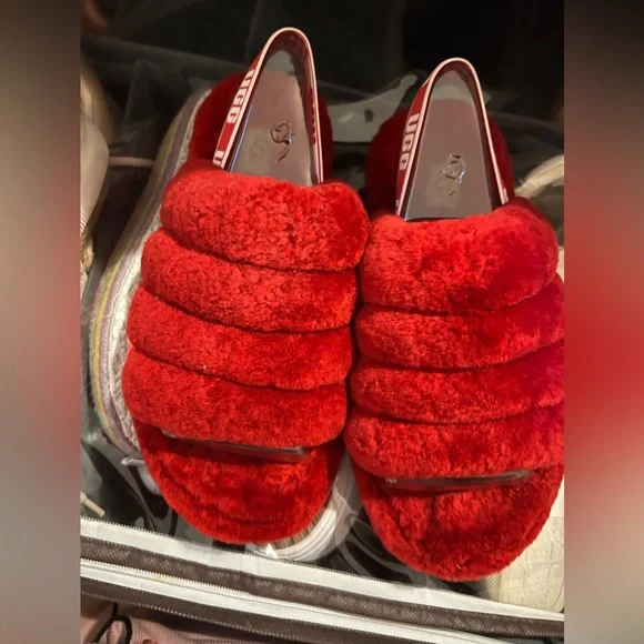 UGG Red Fluff Yeah Slide Slippers - Picture 2 of 3